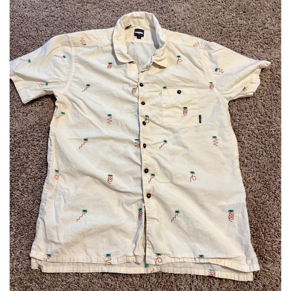 Billabong Other - Billabong Gallery Shirt Mens Medium Excellent Cream Palm Tree Embroidered Cotton